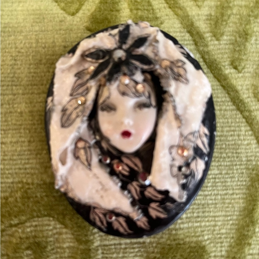 Vintage ADAGIO hand painted face pin